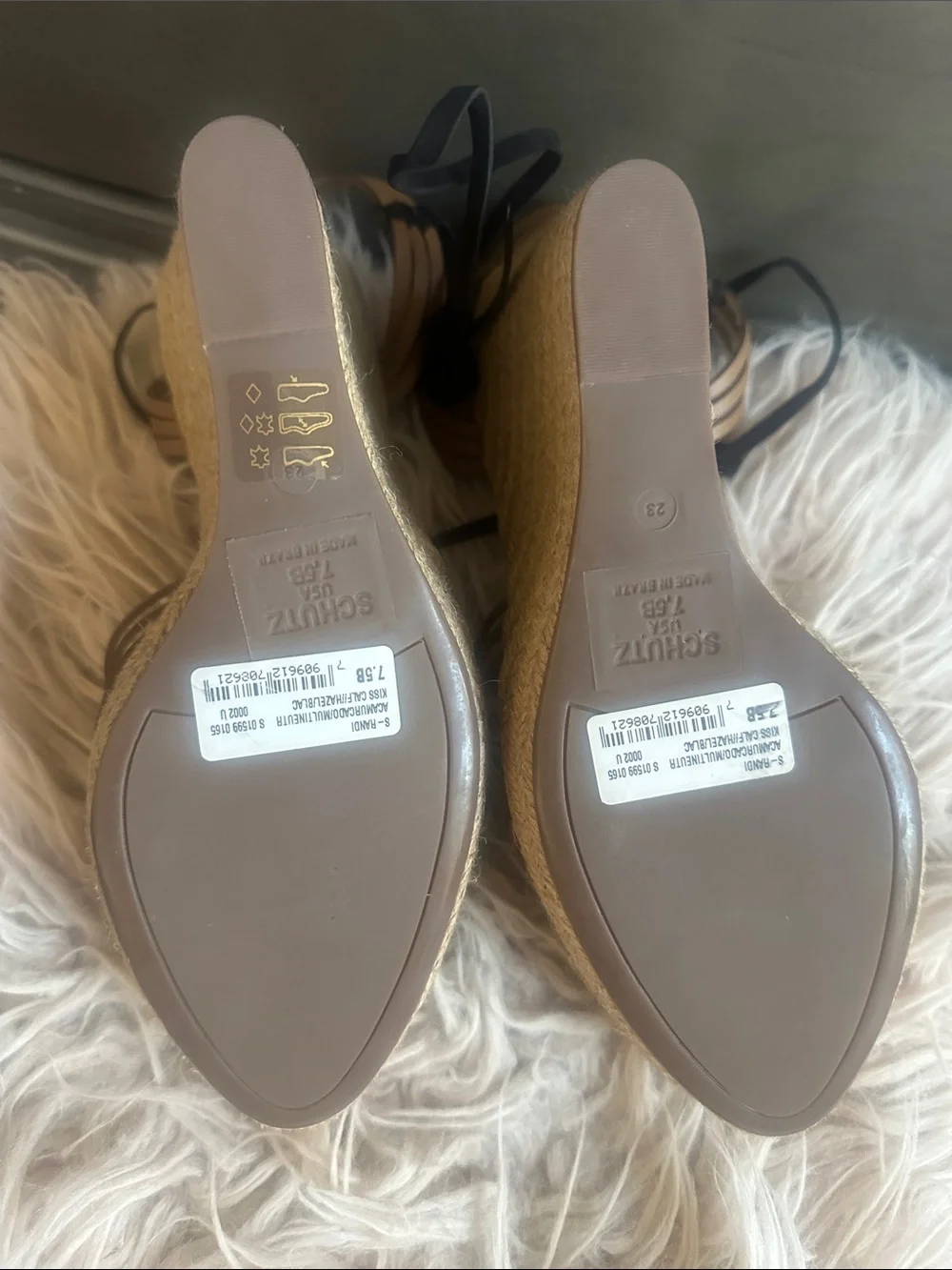 SCHUTZ Tan and Black Lace-Up Espadrille Sandals